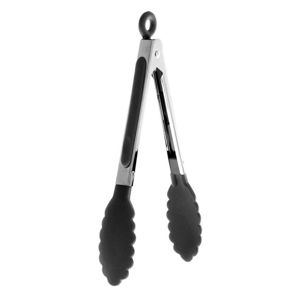 8 Inch Stainless Steel Silicone Salad Serving BBQ Clip Kitchen Cooking Tongs - Black